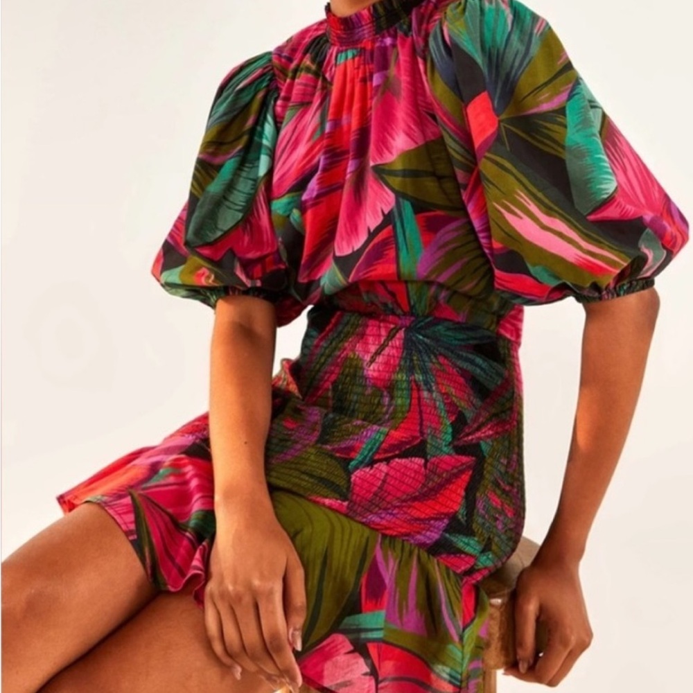 FARM Rio Tropical Floral Mini Dress in Fuchsia, Green & Teal